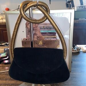 Carlos Falchi Black Suede Gold Interior Evening Bag NWOT